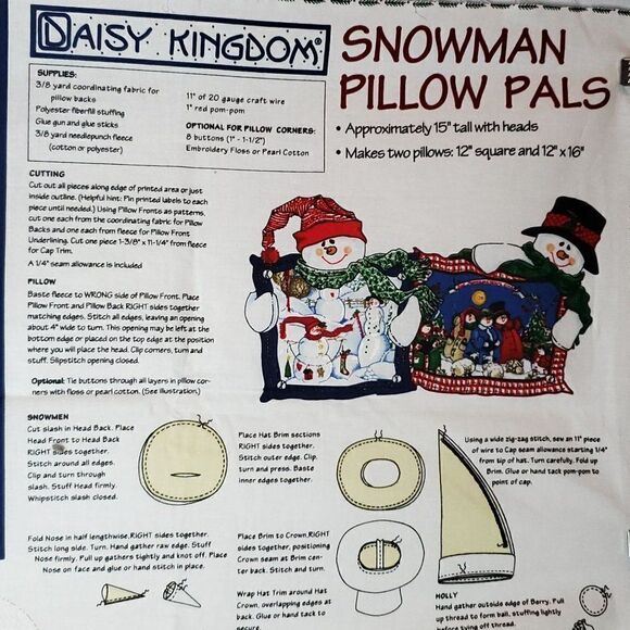 Vintage Daisy Kingdom Fabric Snowman Pillow Pals Winter Christmas - Picture 6 of 6